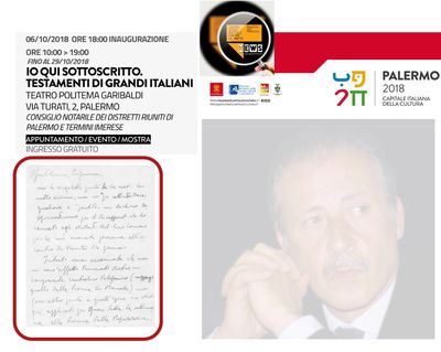 TESTAMENTI DI GRANDI ITALIANI.  Paolo Borsellino dal 6 al 29 Ottobre a “Palermo capitale italiana della cultura